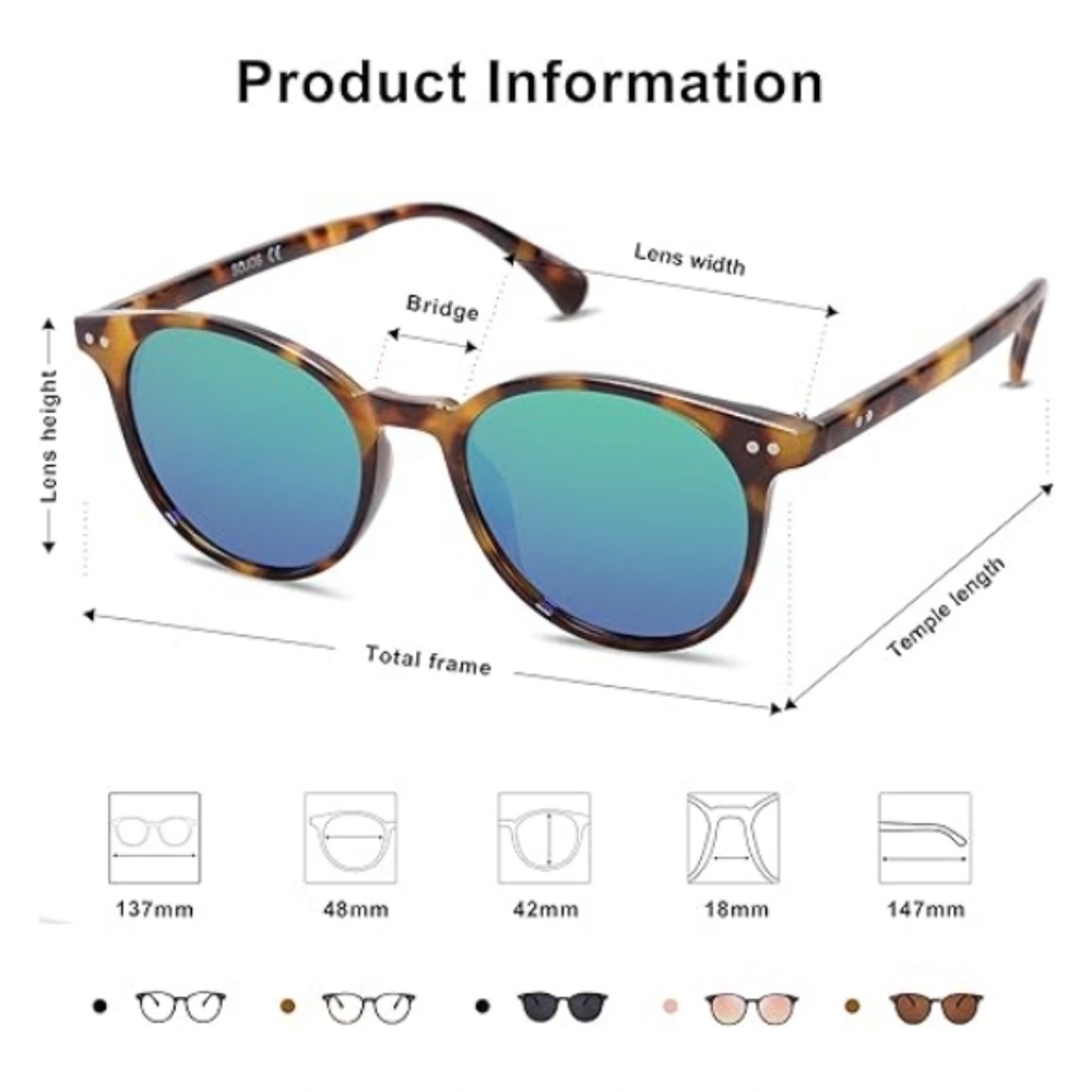 Round Classic Polarized Sunglasses Vintage UV400 SJ2113 Blue - Picture 5 of 5